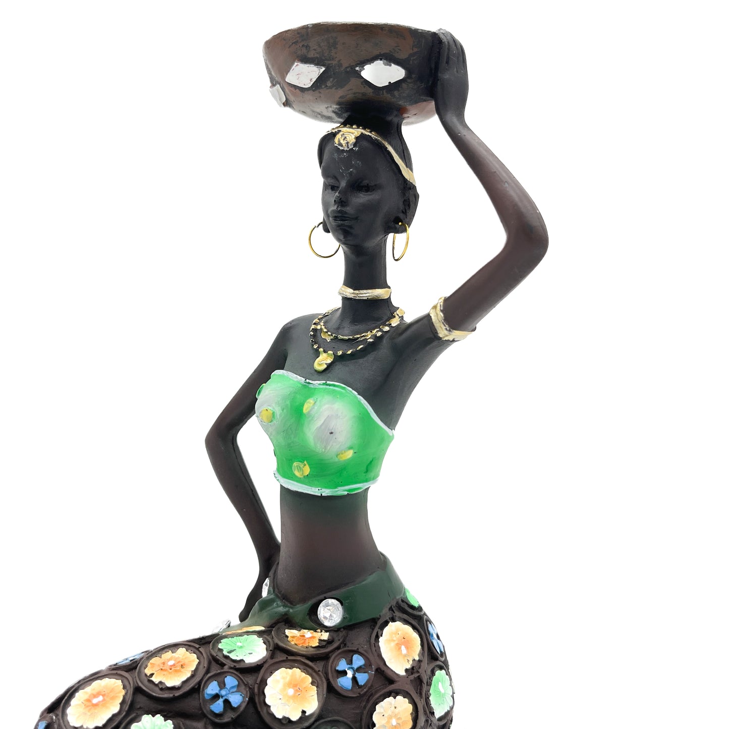 African Woman Candle Holder (Green)