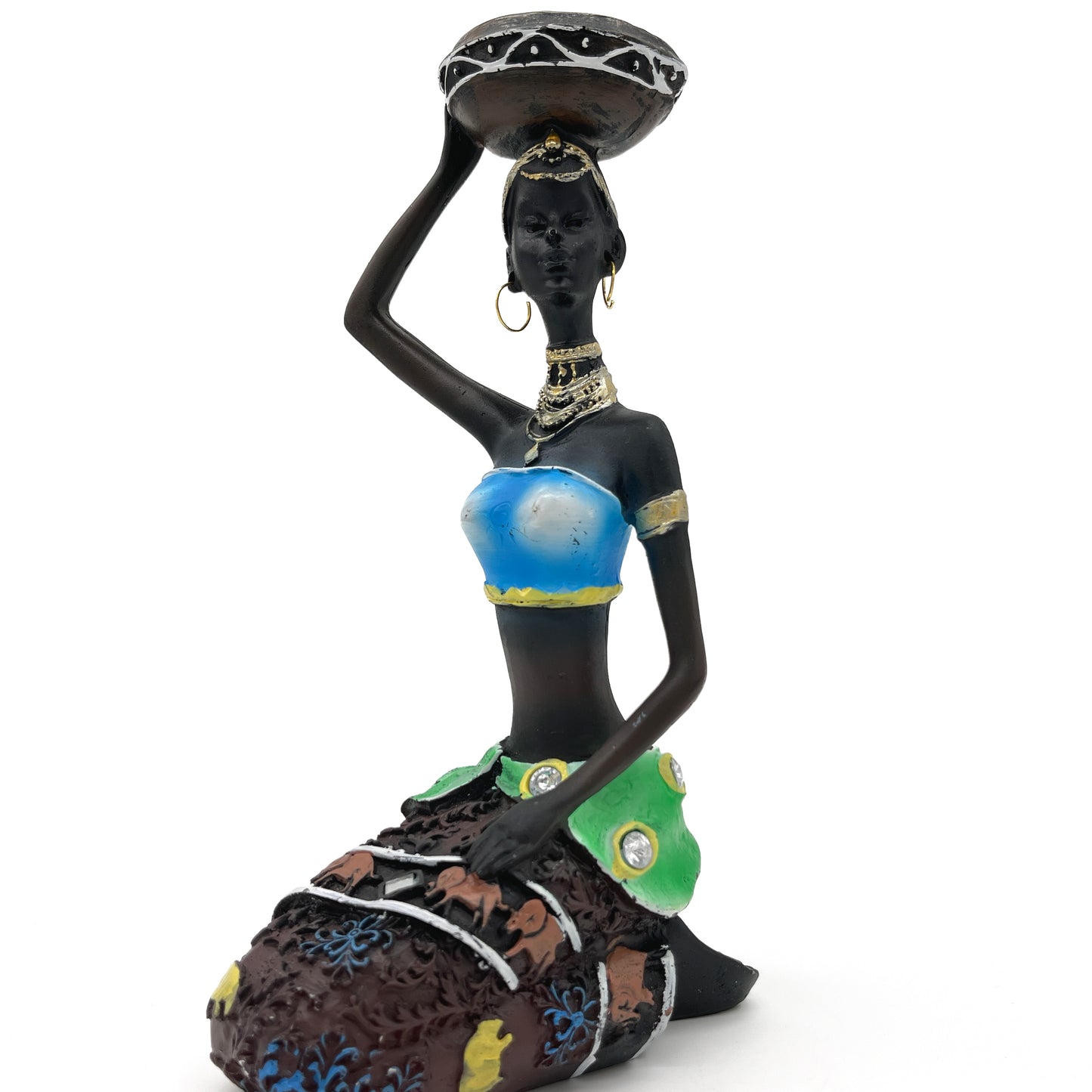 African Woman Candle Holder (Blue)