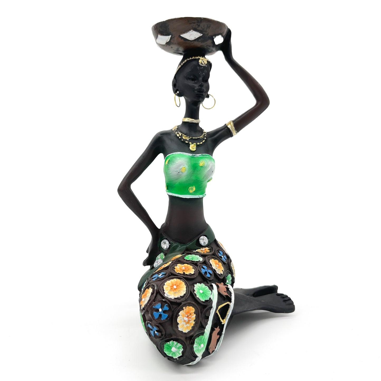 African Woman Candle Holder (Green)