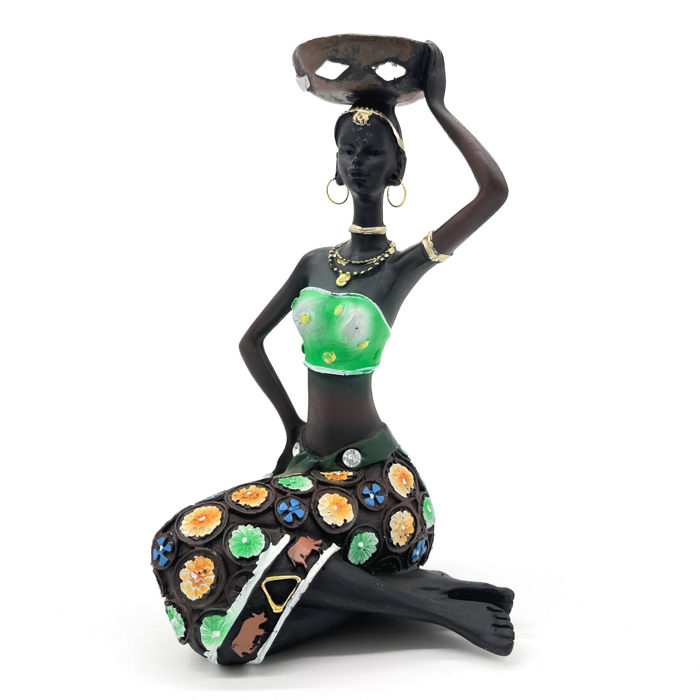 African Woman Candle Holder (Green)