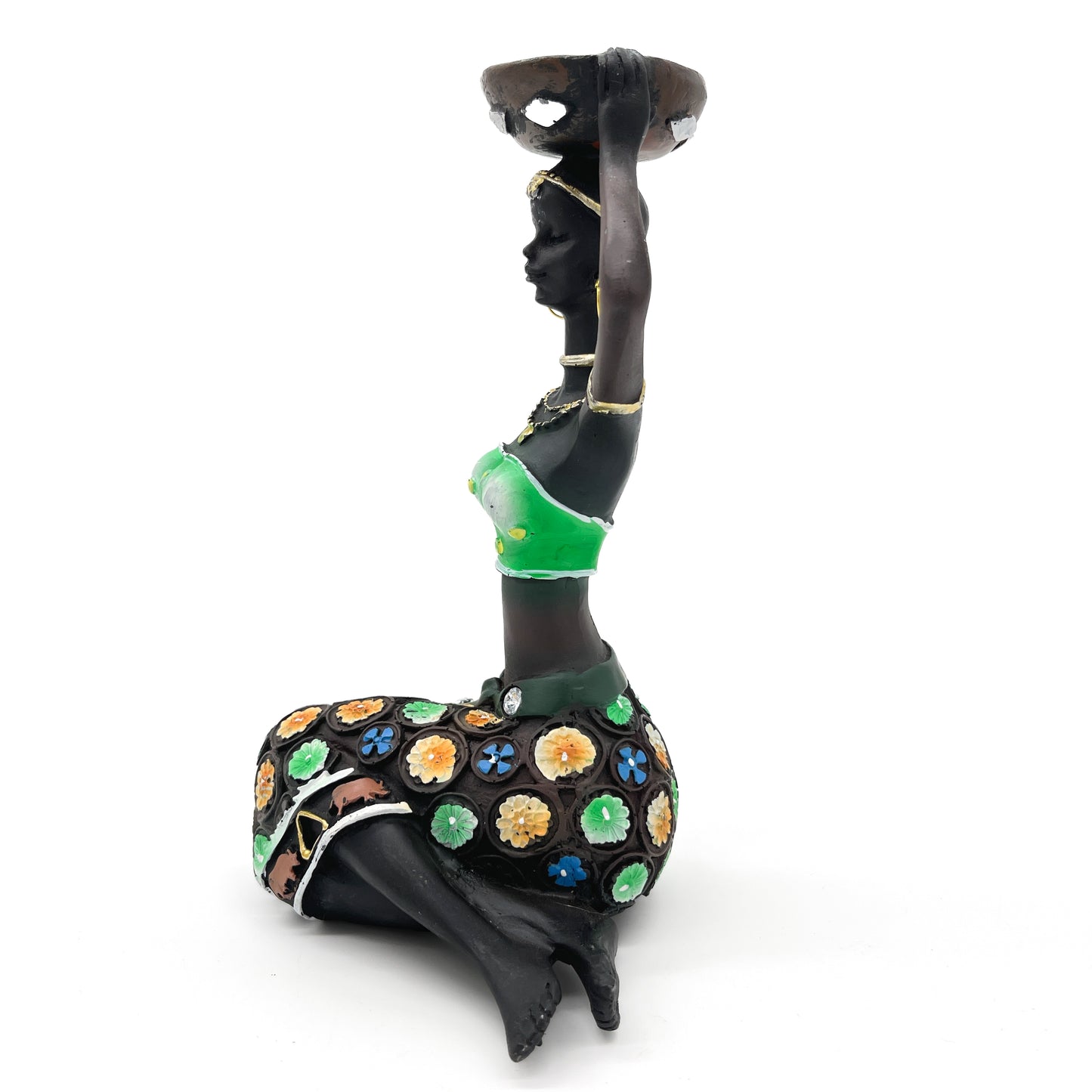 African Woman Candle Holder (Green)
