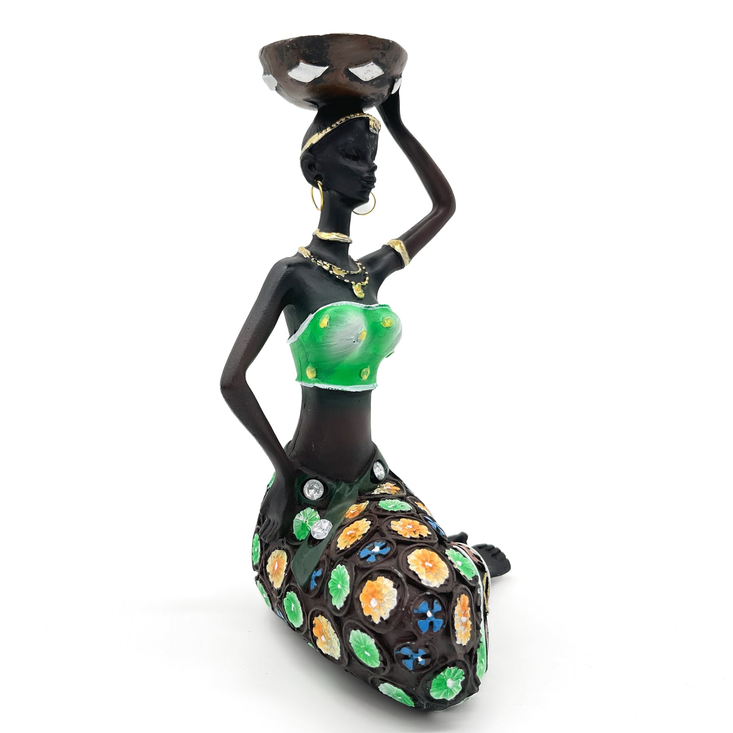 African Woman Candle Holder (Green)