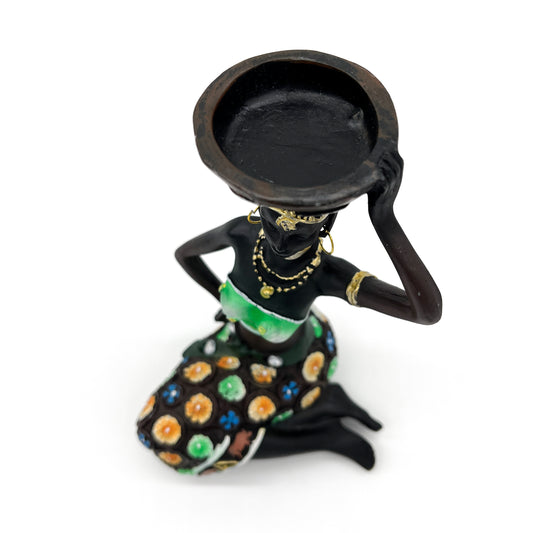 African Woman Candle Holder (Green)