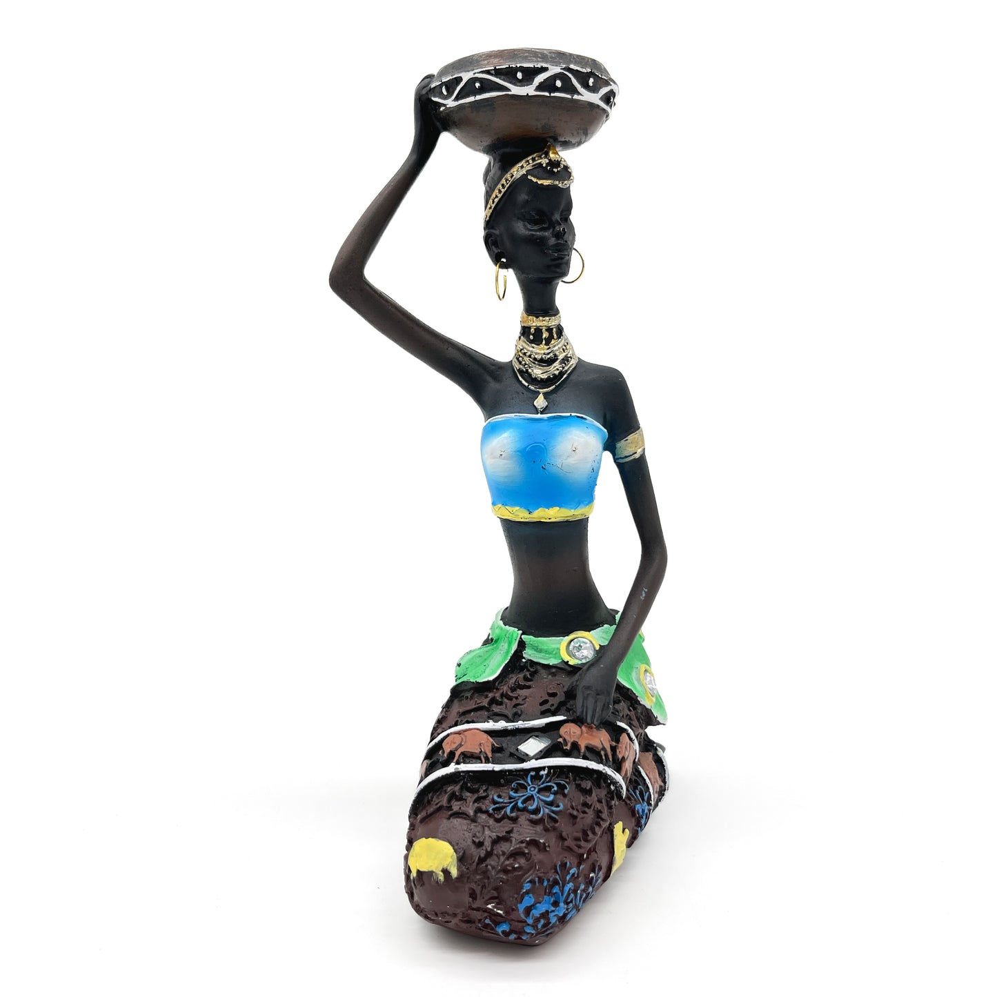 African Woman Candle Holder (Blue)