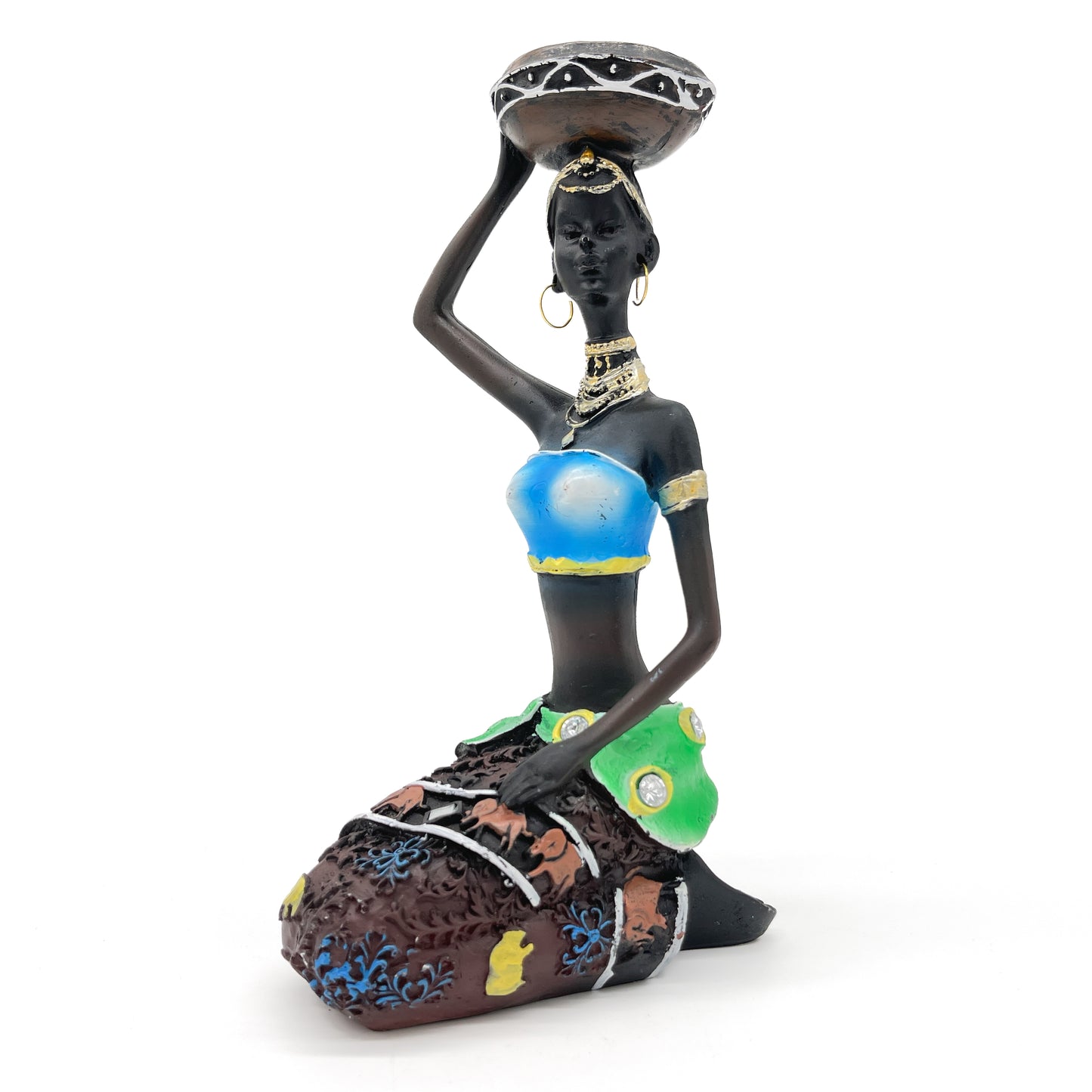 African Woman Candle Holder (Blue)