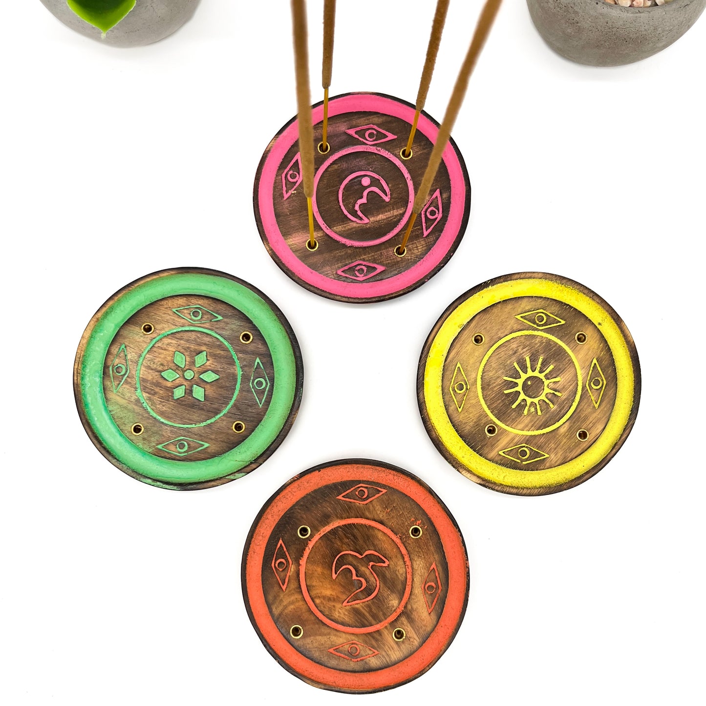 Round Wood Incense Holder